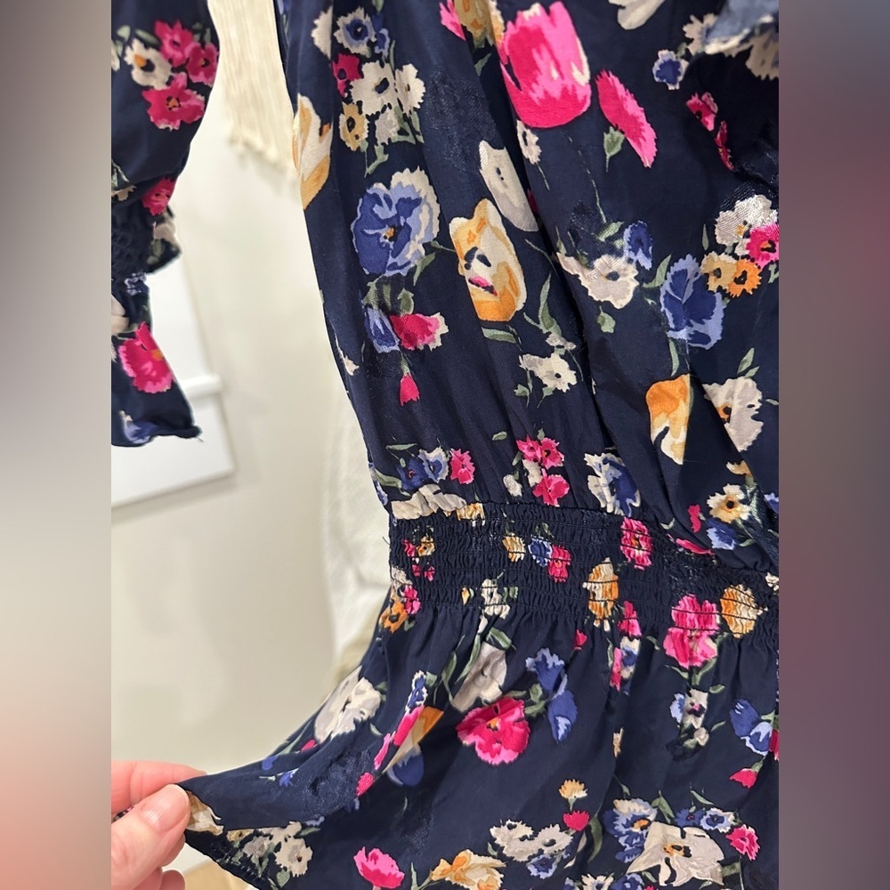 Lauren Ralph Lauren Floral Wrap Blouse Navy Size Small Petite - Picture 3 of 7